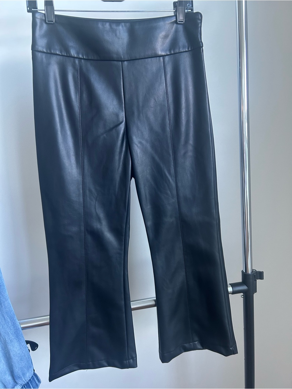 BCBGMaxAzria Black Faux Leather Pants with kick flare hem